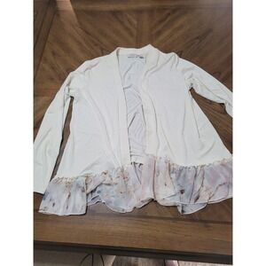 LOGO Lori Goldstein Cream Ruffle Hem Cardigan Sweater Women's Size S